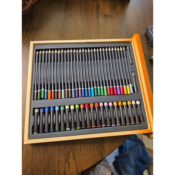 Wooden Art Set With Pencils Paints & Palette Knife In Portable Artist Case - Picture 10 of 16